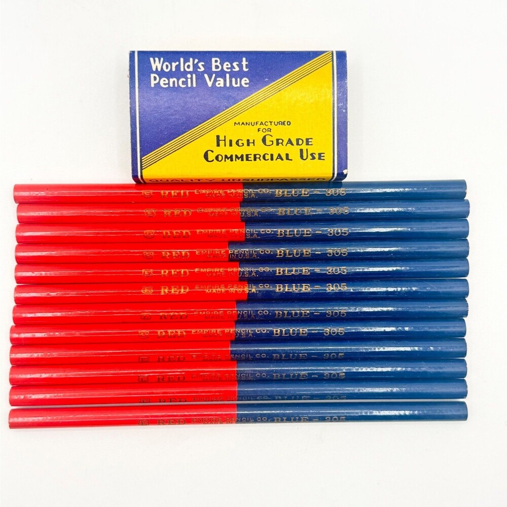 Vintage Empire Red Blue 305 Checking Dual End Color Pencils 12pc Unsharpened NOS